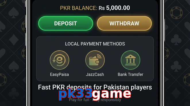 Deposit and withdrawal screen with PKR methods